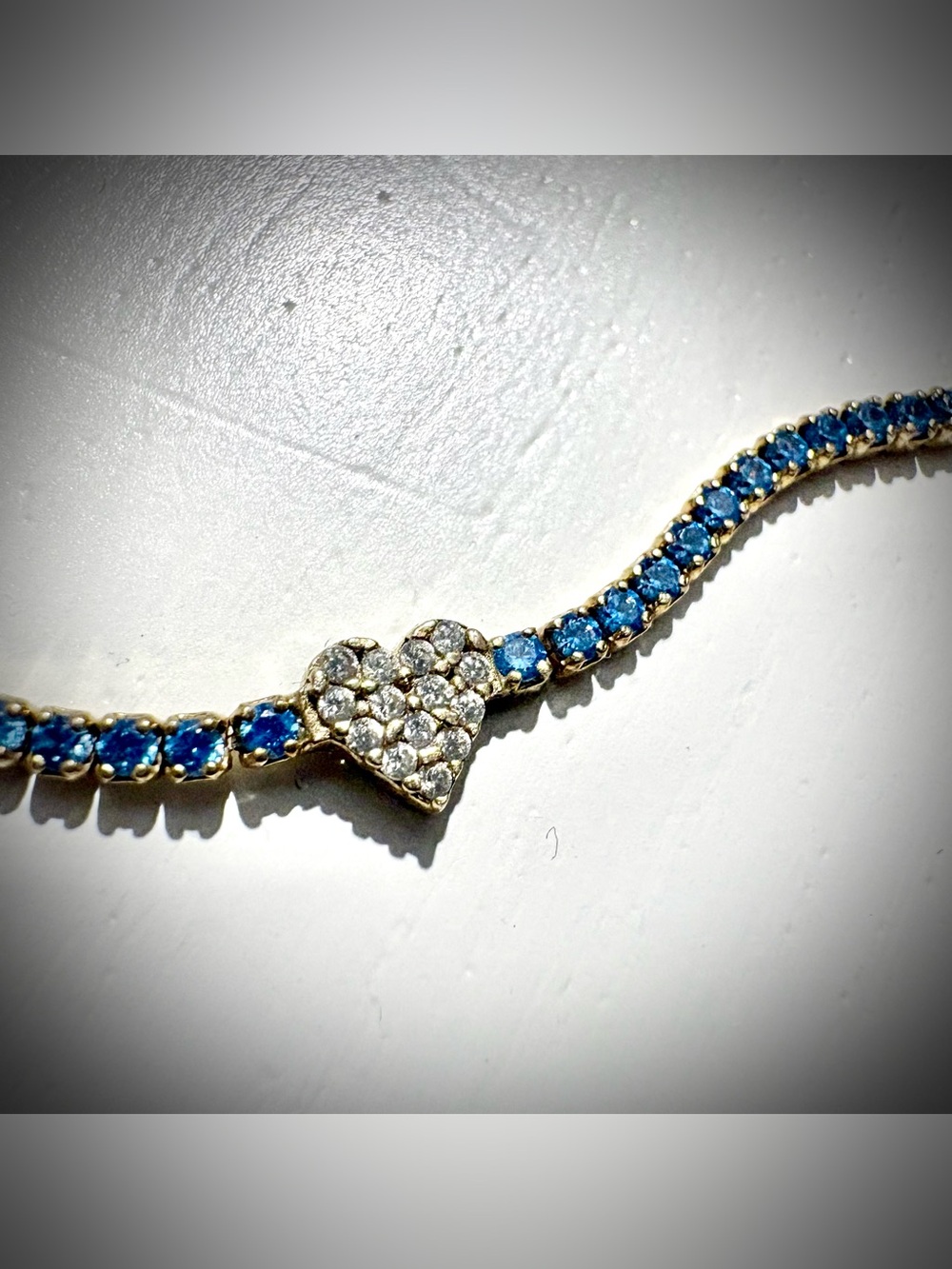 Beautiful Vintage Blue and White Heart Rhinestone Choker Necklace — 925 Stamped